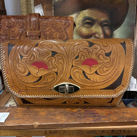 large tooled leather purse