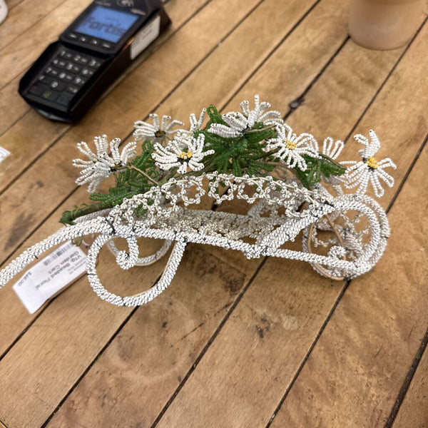 Vtg. Beaded Floral Garden Cart