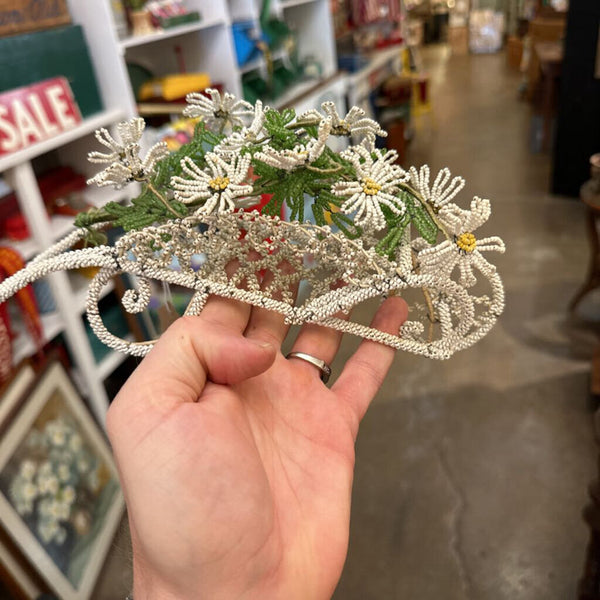 Vtg. Beaded Floral Garden Cart