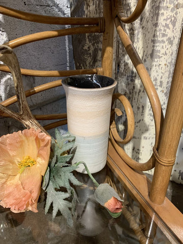 Green & Ivory Pottery Vase~ 4.5" w x 8.75" t