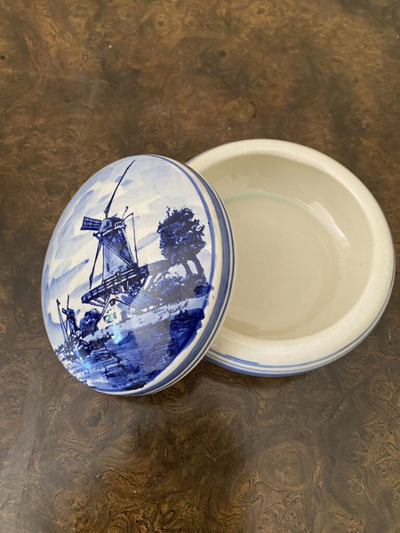 Vintage Blue and White Delft Lidded Trinket Box 5" x 2"