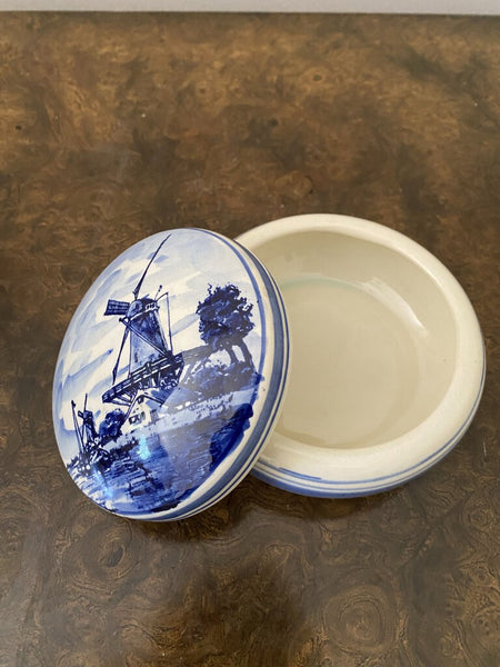 Vintage Blue and White Delft Lidded Trinket Box 5" x 2"