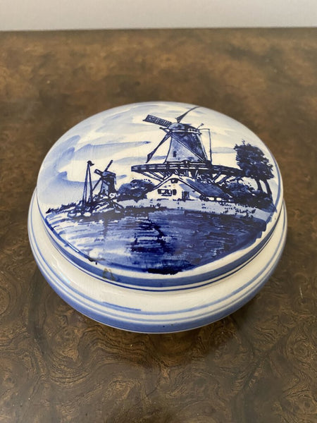 Vintage Blue and White Delft Lidded Trinket Box 5" x 2"