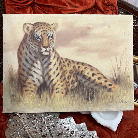 Vintage Original Signed Leopard Painting