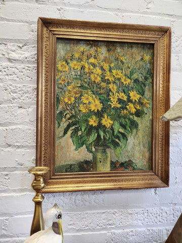 oil vase of yellow flowers 19 x 24