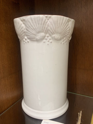 White Terracotta Shell Trim Vase Made In Portugal