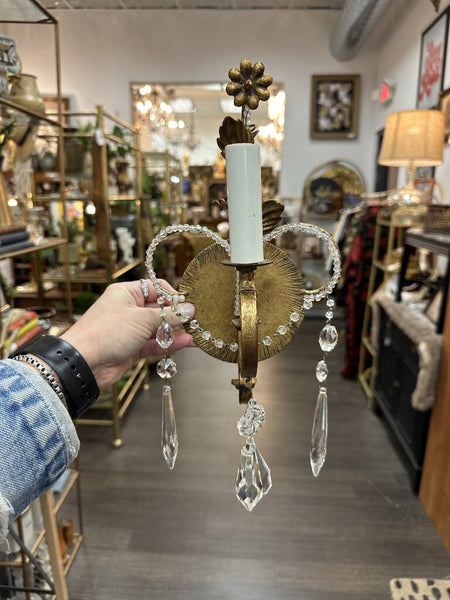 Vintage Italian gilt and crystal sconce