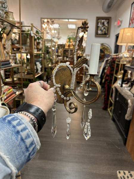 Vintage Italian gilt and crystal sconce