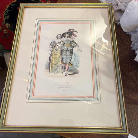 French costumes, reign of Louis XIII, lithogrgraph, framed