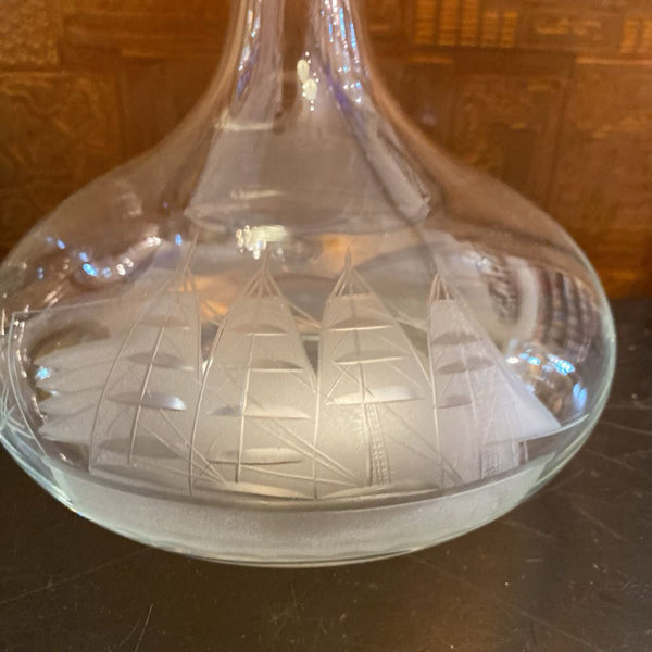Vintage Glass Sailboat Decanter 7" x 11"
