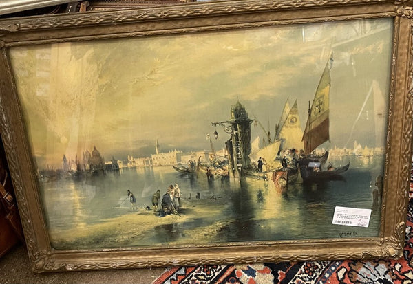 antique Thomas Moran lithograph of Venice dated 1898 24 1/2in wide x 16 1/2 in high framed as is
