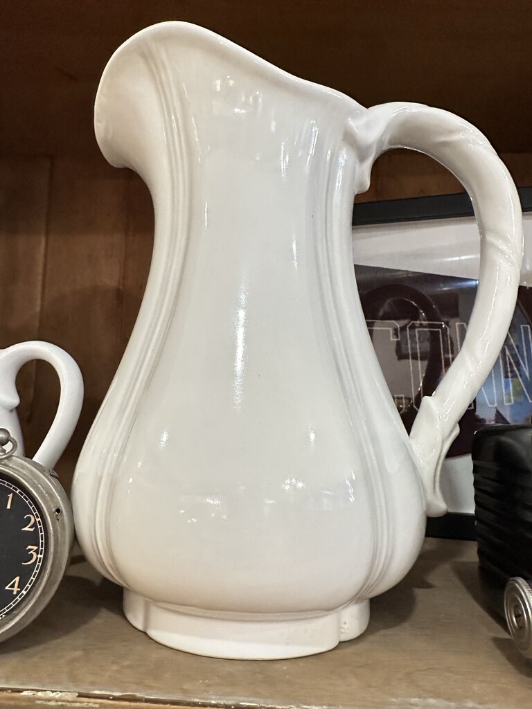 Large white pitcher 10 in tall