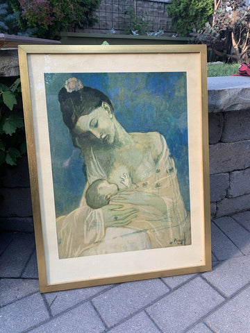 Brass Framed Vintage Picasso Print Mother and Child