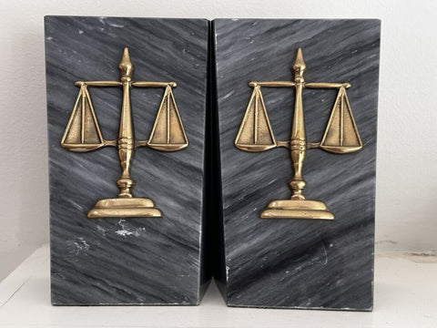 SCALES OF JUSTICE Marble Bookends AS FOUND 8.5 T