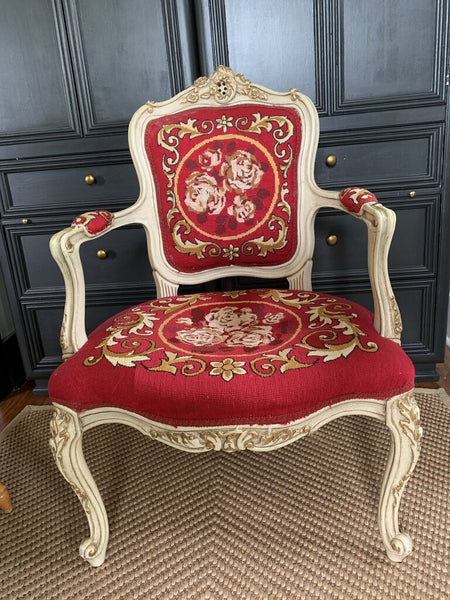 Vintage Embroidered Louis XV Arm Chair