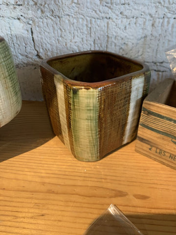 Vintage Japan Plant Pot- Browns & Green- 3.75" w x 3.75" t