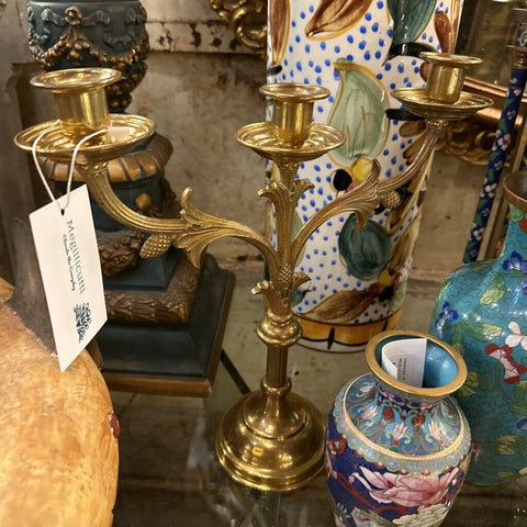 Pair brass candlesticks with pineapple accents