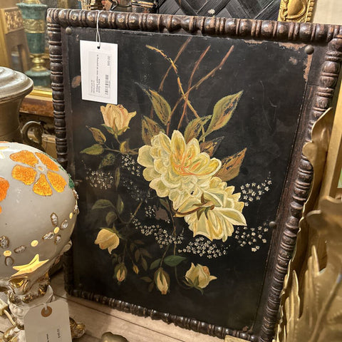 Antique yellow rose oil painting in pretty frame