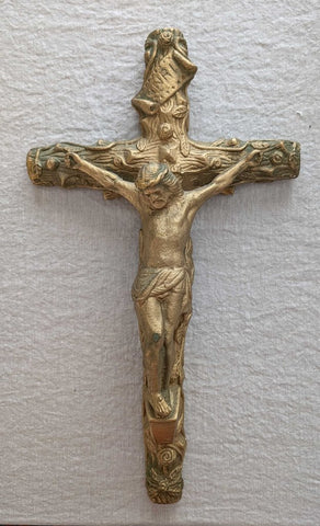Early Vintage Wall Hanging Plaster / Gold Crucifix 12x22 STORE PICK UP ONLY