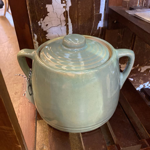 Blue Stoneware Bean Pot