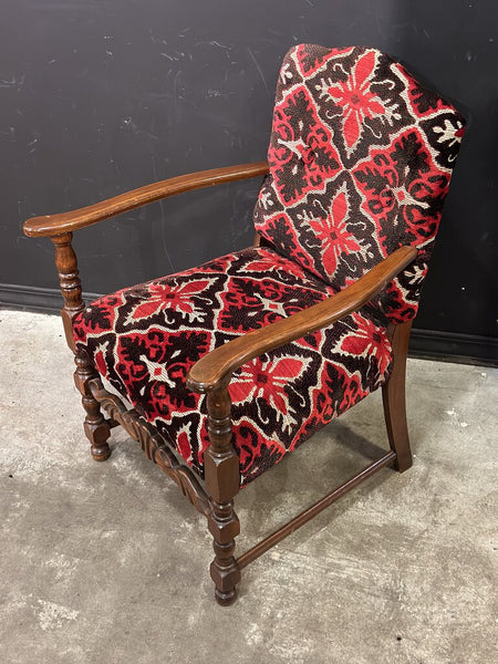 VINTAGE UPHOLSTERED ARMCHAIR 35"H x 27"D x 25 3/4"W, Swoon