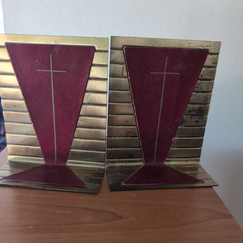 Vintage Church Salvage - pair of Altar Brass Bookends. 6x5