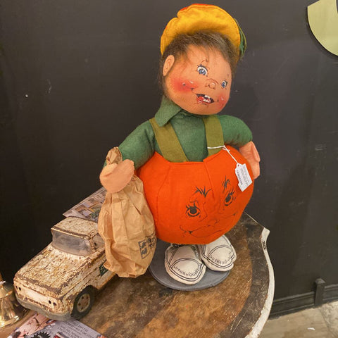 Halloween Boy dressed as pumpkin costume 18" tall AnnaLee