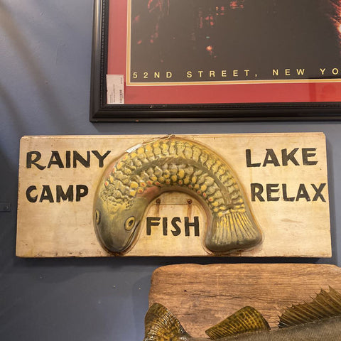 Rainy lake camp sign