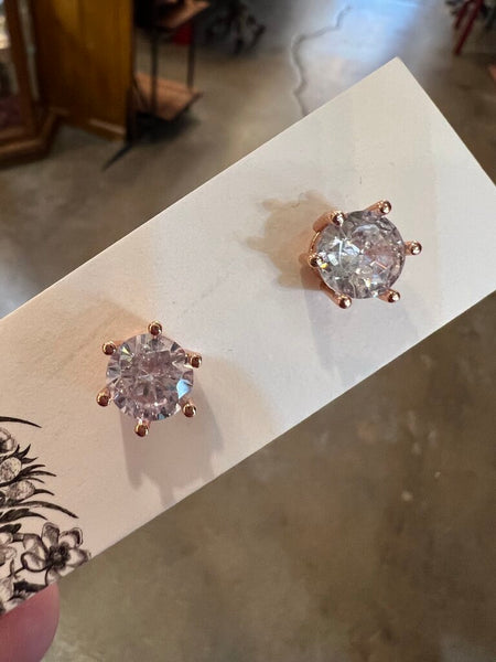 Sterling Rose Gold Plated CZ Studs 4 Ct.