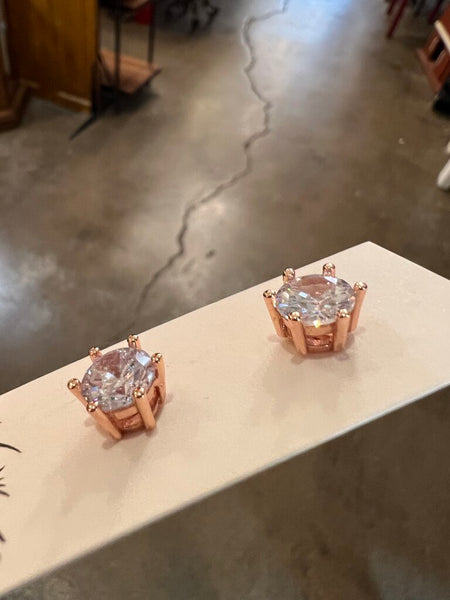 Sterling Rose Gold Plated CZ Studs 4 Ct.