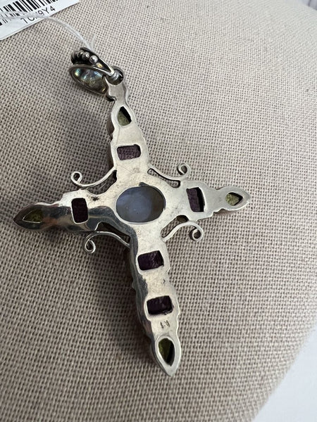 Vintage Sterling Amethyst Moonstone Peridot Cross