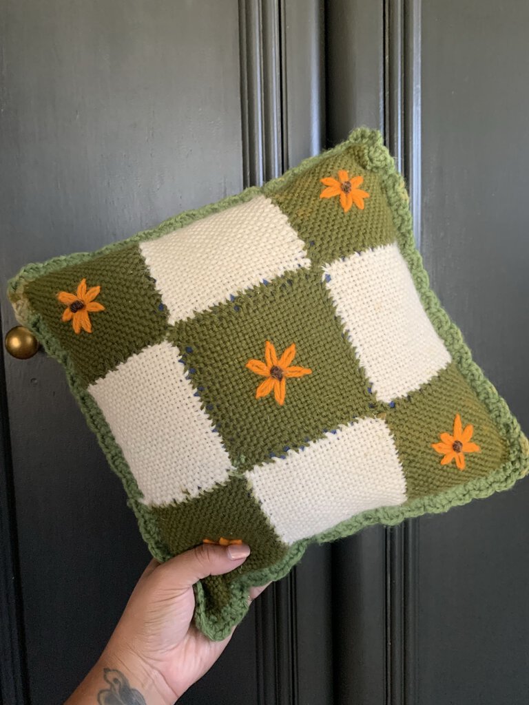 Vintage Crochet Mini Pillow 9in