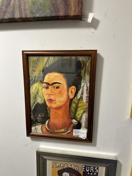 Frida, self portrait with monkey framed