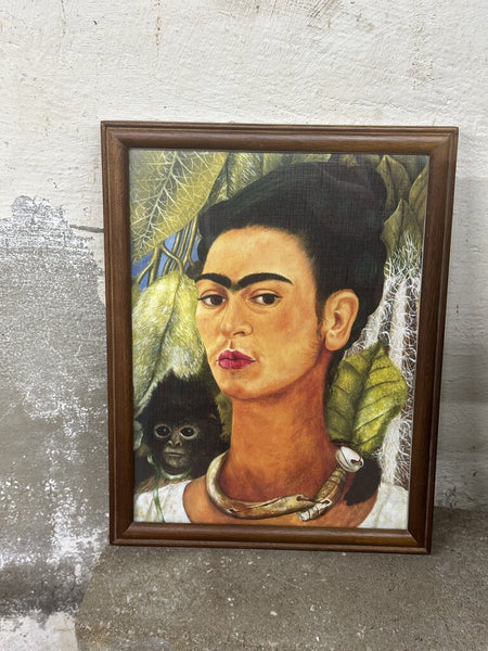 Frida, self portrait with monkey framed