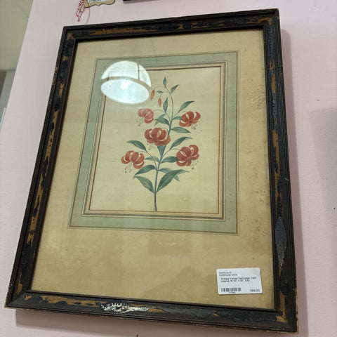 Antique framed book page, hand colored, 15 1/2" x 20", Liliy
