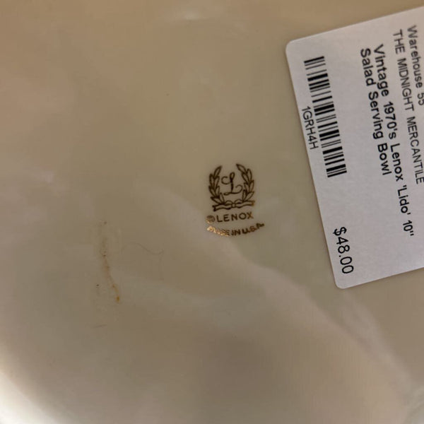 Vintage 1970's Lenox 'Lido' 10" Salad Serving Bowl