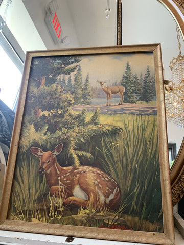 Vintage framed artwork of deer by August Holland 17 1/2 by 21 1/2