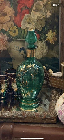 Vintage green glass decanter