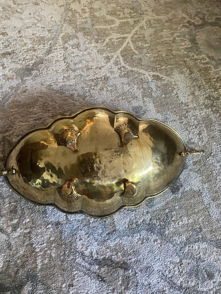 Vintage Hammered Oblong Footed Bowl w/ Scalloped Edges 7" x 15"