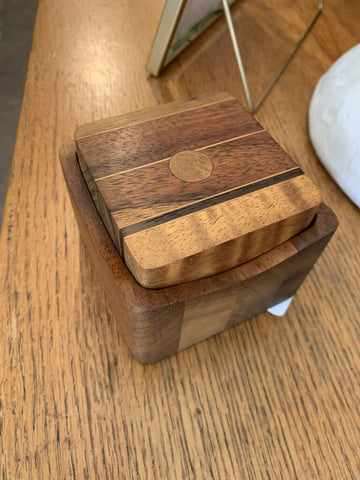 Vintage Square Wood Storage Box with Lid~ 3.5" w x2.5" t