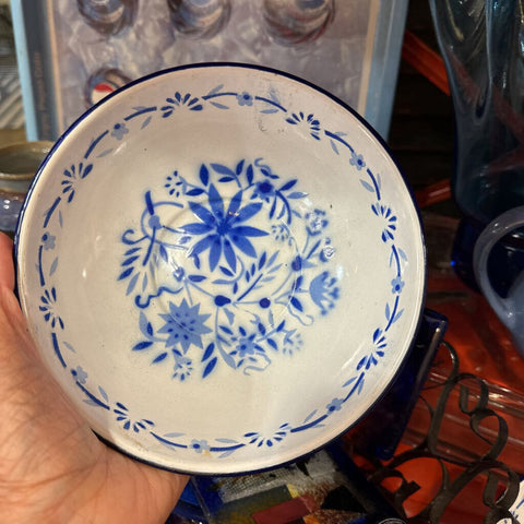 Vintage enamelware blue and white bowl