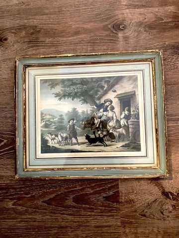 Antique French Pastoral LIthograph in Gilt Frame (1 of 2) 12.5 x 15"