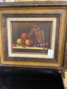 vintage still life fruit books framed signed