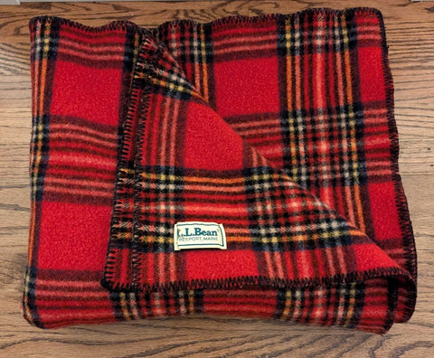 Vintage LL Bean Red Tartan Wool Blanket 72x64