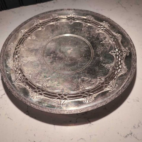 Round Vintage Silver Plate Tray 10 in. Diameter