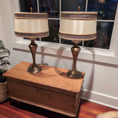 Beautiful Pair of Brass Table Lamps with Silk Shades 28 inches. IN STORE PICK UP ONLY