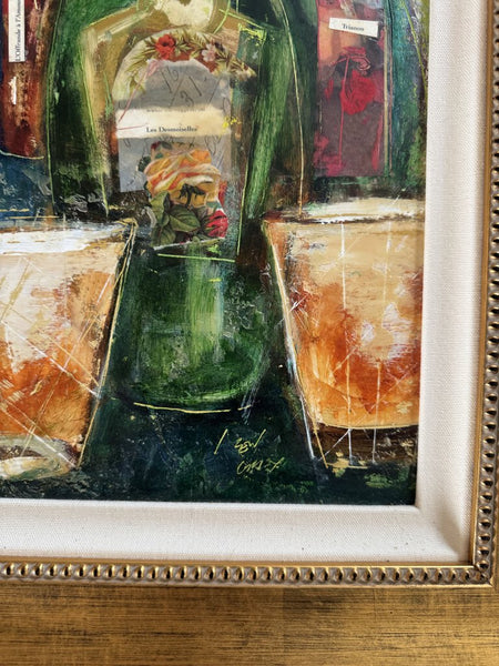 Encaustic Wine Bottles Framed Artwork