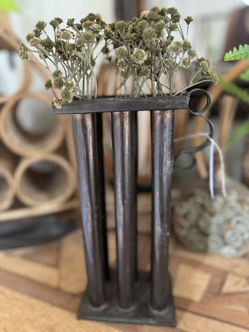 Vintage Copper Candle Mold w/Faux Flowers