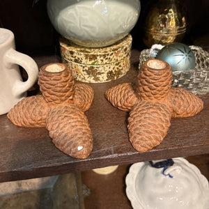 Painted Plaster Pinecone Candlestick Holders