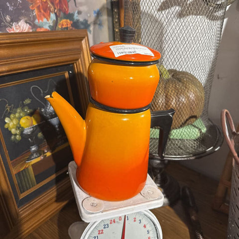 Vintage Orange FRENCH Enamel ware coffee pot as is
